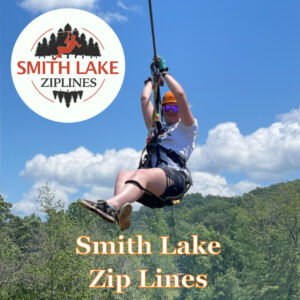 person on a zip line at Smith Lake Zip Lines